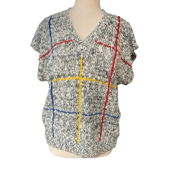 Vintage 90’s short sleeved sweater heathered grey with primary stripes size XL - Picture 1 of 6